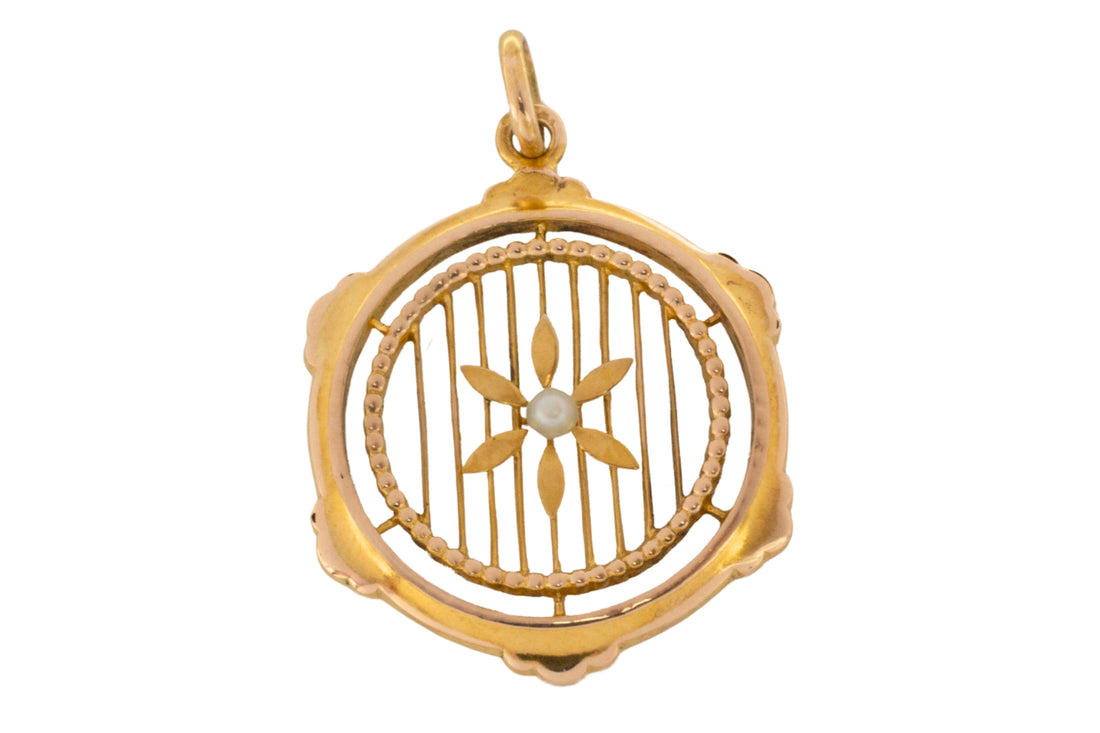 Antique pearl pendant in 14 carat gold-Pendants-The Antique Ring Shop