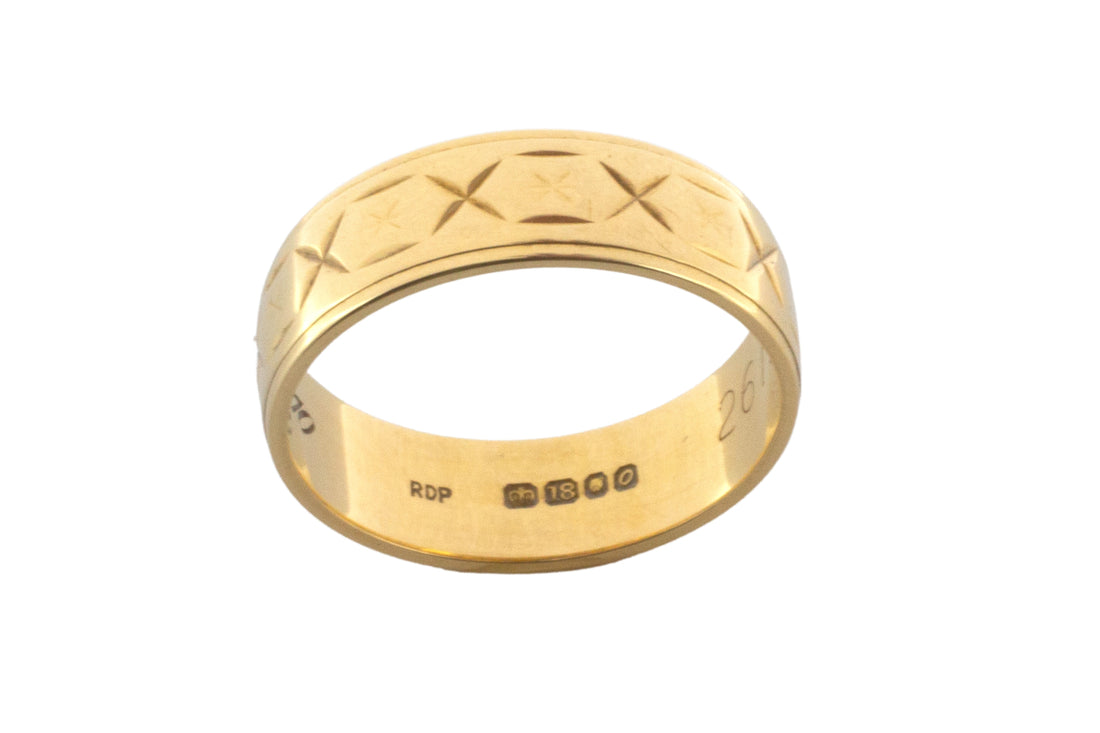 18 carat gold band with star motif-wedding rings-The Antique Ring Shop