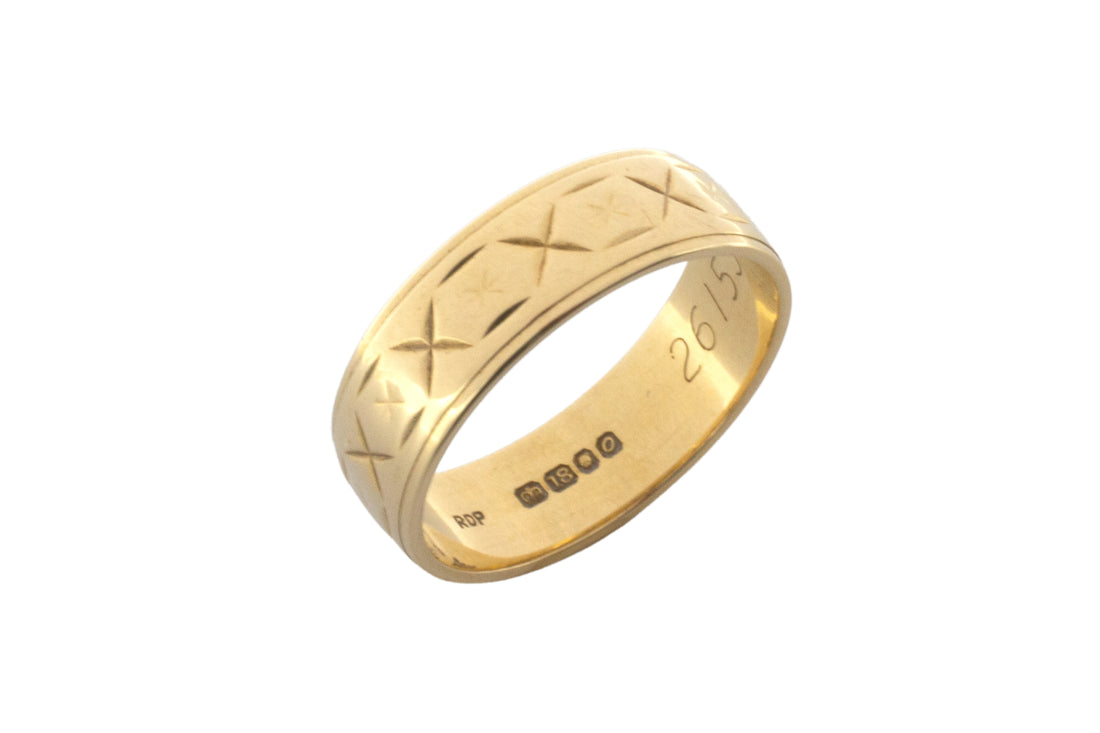 18 carat gold band with star motif-wedding rings-The Antique Ring Shop