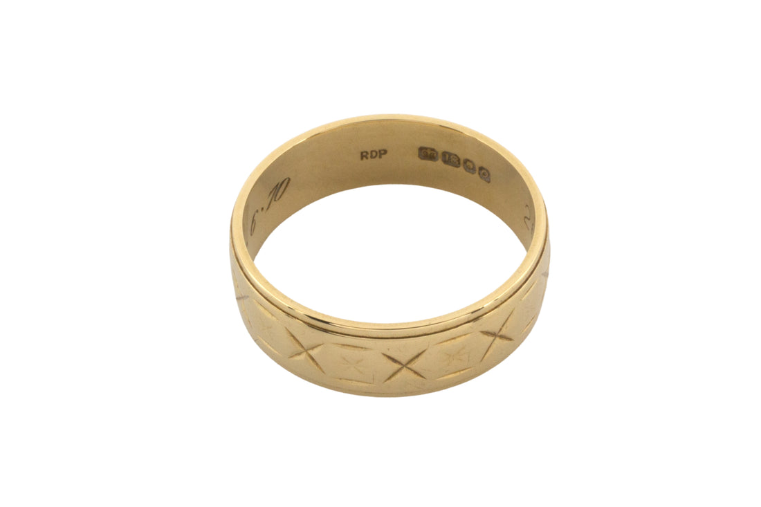 18 carat gold band with star motif-wedding rings-The Antique Ring Shop