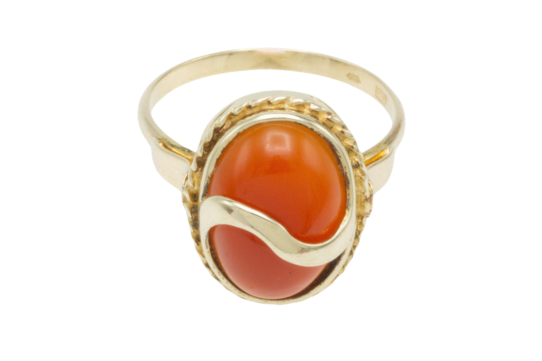 Cabochon carnelian ring in 14 carat gold-Vintage Rings-The Antique Ring Shop