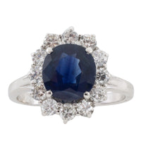 Sapphire and diamond cluster ring in white gold-engagement rings-The Antique Ring Shop