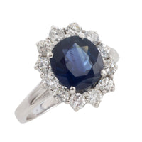 Sapphire and diamond cluster ring in white gold-engagement rings-The Antique Ring Shop