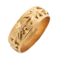 Vintage 22 carat gold band with flower motif-wedding rings-The Antique Ring Shop