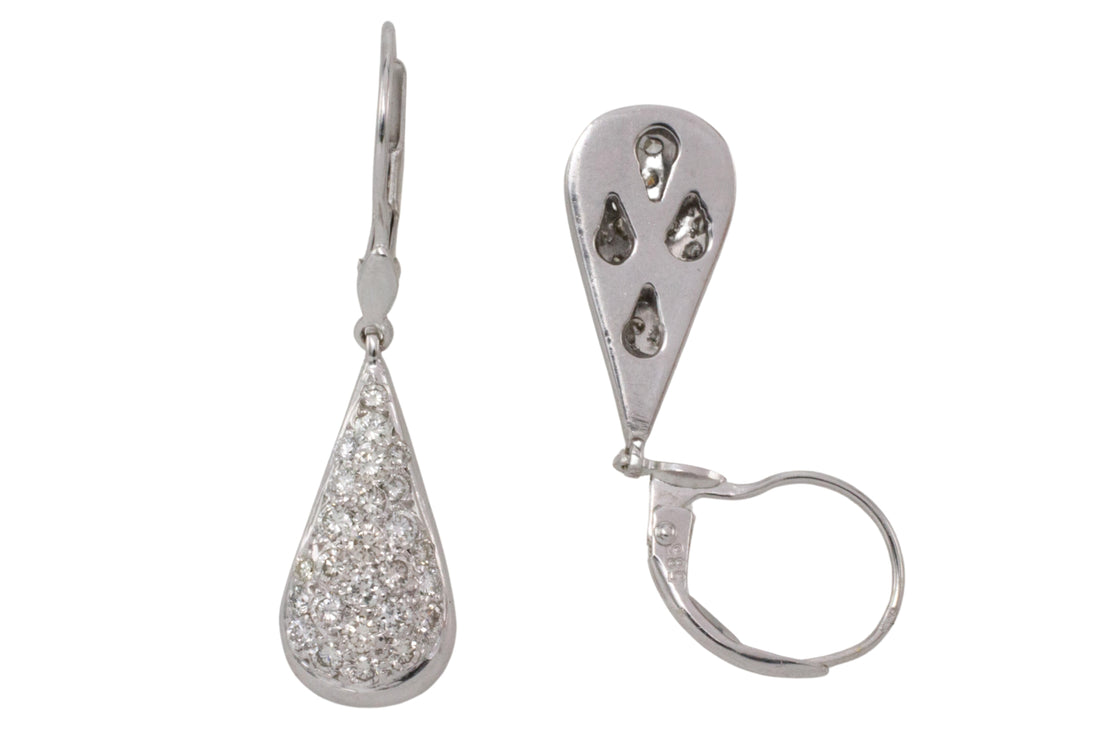 White gold pendant earrings with diamonds-Earrings-The Antique Ring Shop