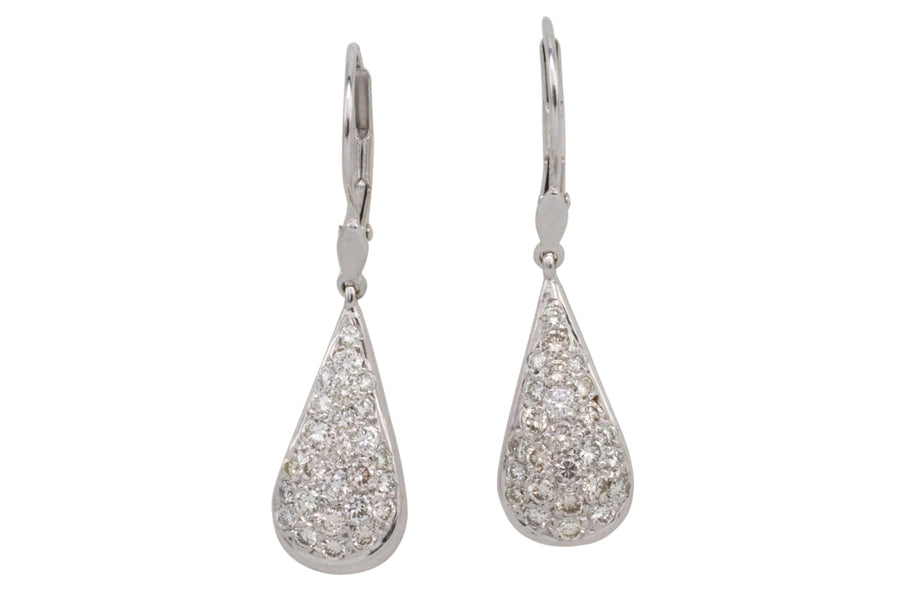 White gold pendant earrings with diamonds-Earrings-The Antique Ring Shop