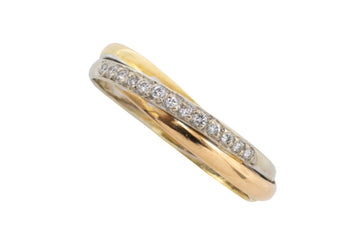 Tri color gold band with diamonds-vintage rings-The Antique Ring Shop