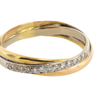 Tri color gold band with diamonds-vintage rings-The Antique Ring Shop