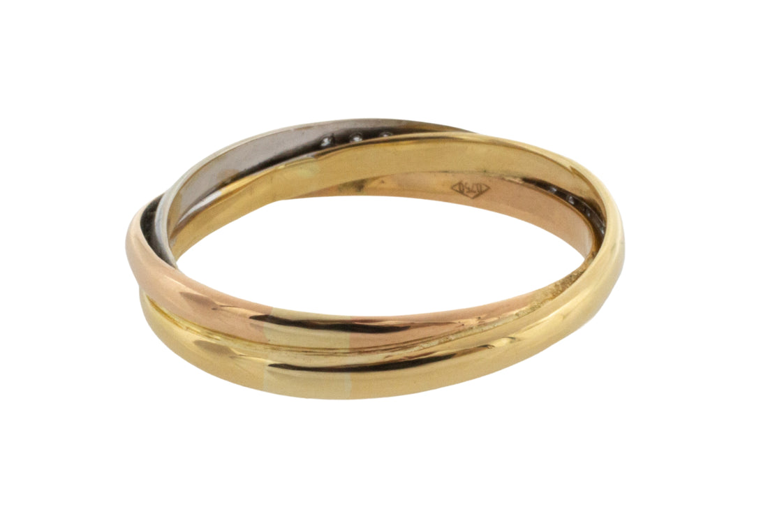 Tri color gold band with diamonds-vintage rings-The Antique Ring Shop