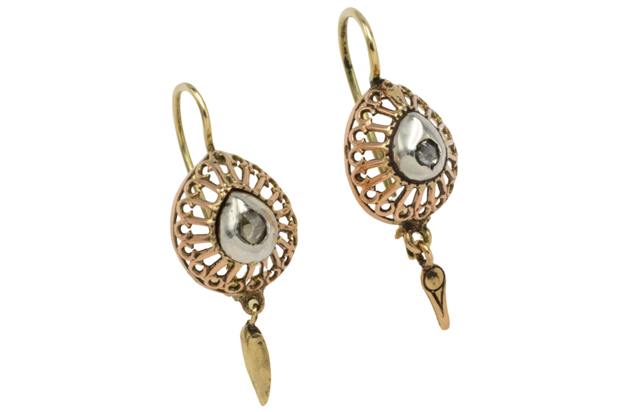 Rose diamond pedant earrings-Earrings-The Antique Ring Shop