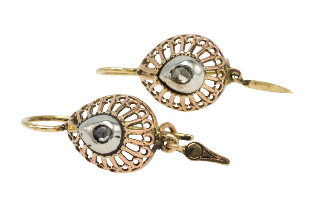 Rose diamond pedant earrings-Earrings-The Antique Ring Shop