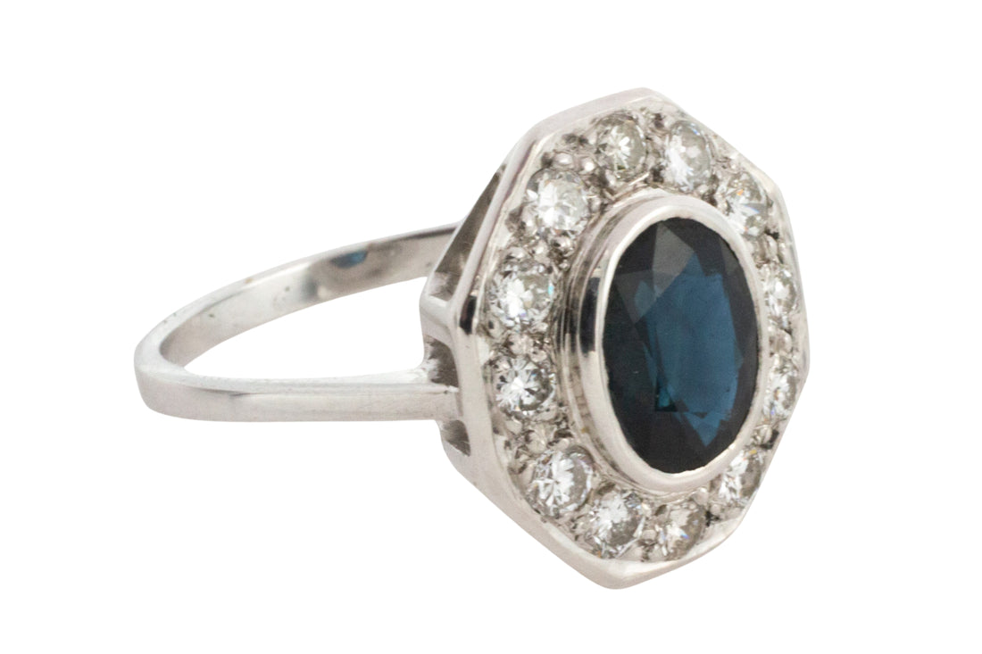 White gold sapphire and diamond ring-engagement rings-The Antique Ring Shop