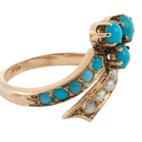 Antique turquoise and pearl ring in 14 carat gold-Antique rings-The Antique Ring Shop