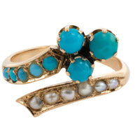 Antique turquoise and pearl ring in 14 carat gold-Antique rings-The Antique Ring Shop