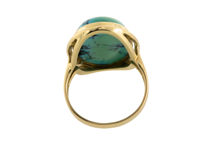 Cabochon turquoise ring in 14 carat gold-Vintage Rings-The Antique Ring Shop