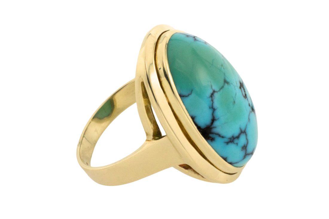 Cabochon turquoise ring in 14 carat gold-Vintage Rings-The Antique Ring Shop