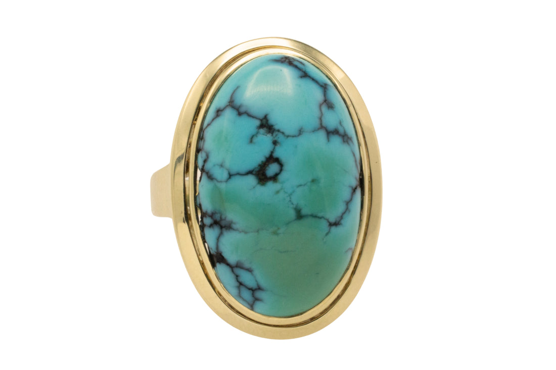 Cabochon turquoise ring in 14 carat gold-Vintage Rings-The Antique Ring Shop