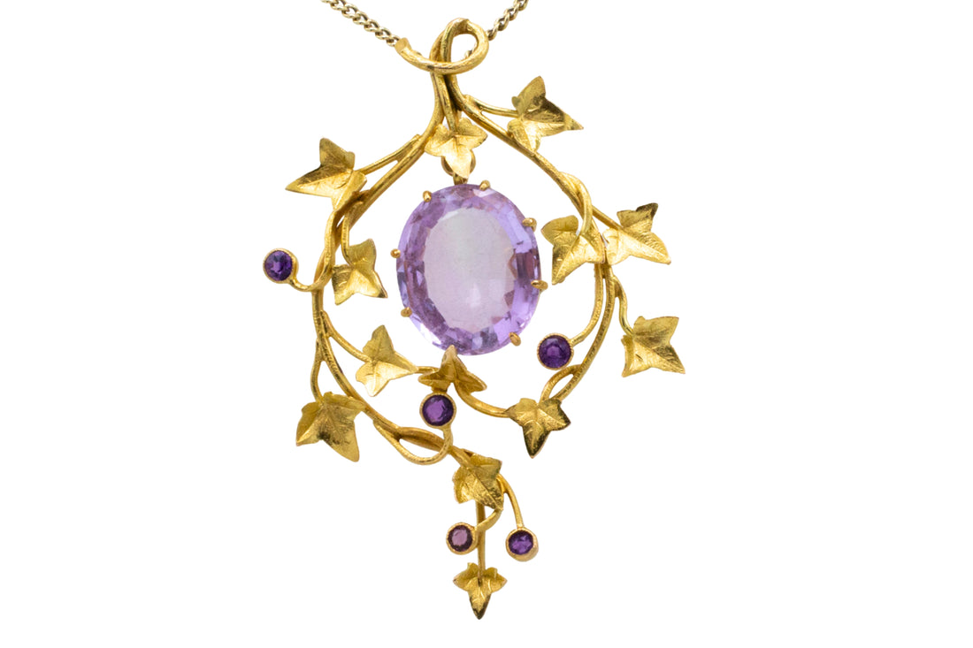 18 carat gold ivy pendant with amethyst-Pendants-The Antique Ring Shop