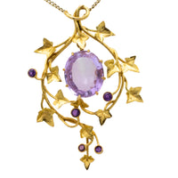 18 carat gold ivy pendant with amethyst-Pendants-The Antique Ring Shop