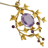 18 carat gold ivy pendant with amethyst-Pendants-The Antique Ring Shop