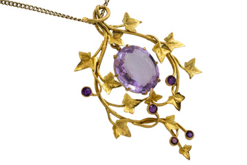 18 carat gold ivy pendant with amethyst-Pendants-The Antique Ring Shop