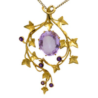 18 carat gold ivy pendant with amethyst-Pendants-The Antique Ring Shop