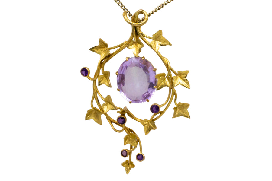 18 carat gold ivy pendant with amethyst-Pendants-The Antique Ring Shop