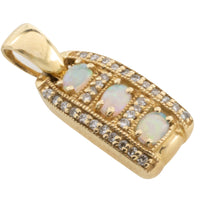 Opal and diamond pendant in 14 carta gold-Pendants-The Antique Ring Shop