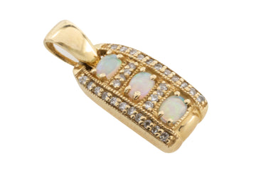 Opal and diamond pendant in 14 carta gold-Pendants-The Antique Ring Shop