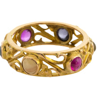 Gold filigree band with semi preciuous cabochon stones