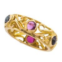 Gold filigree band with semi preciuous cabochon stones