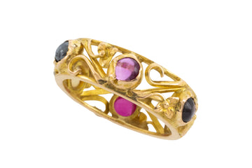 Gold filigree band with semi preciuous cabochon stones