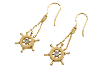 Ships wheel diamond earrings-Earrings-The Antique Ring Shop