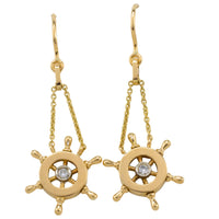 Ships wheel diamond earrings-Earrings-The Antique Ring Shop