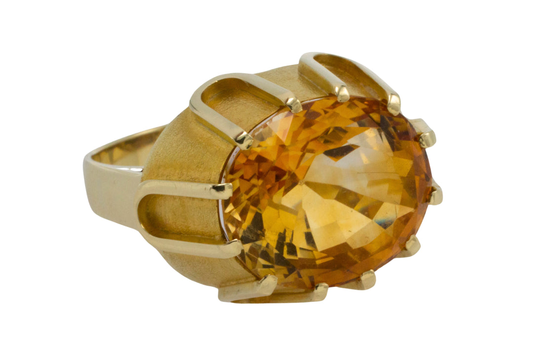 Large vintage citrine ring in 14 carat gold-Vintage Rings-The Antique Ring Shop