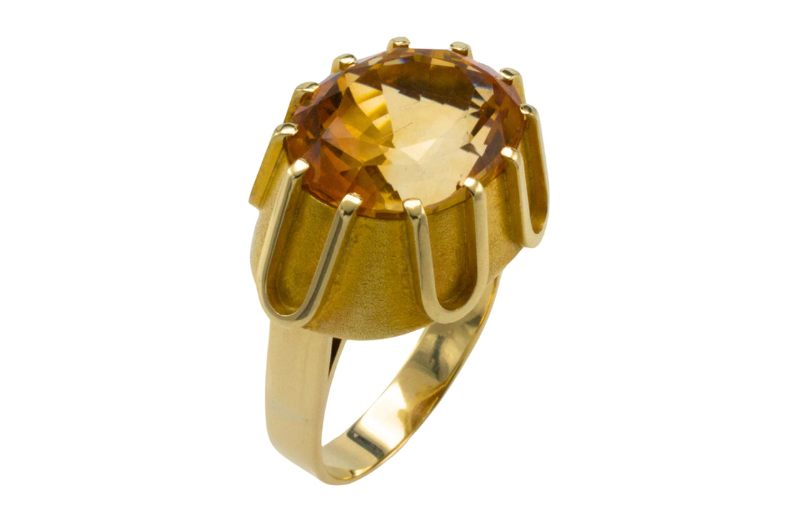 Large vintage citrine ring in 14 carat gold-Vintage Rings-The Antique Ring Shop