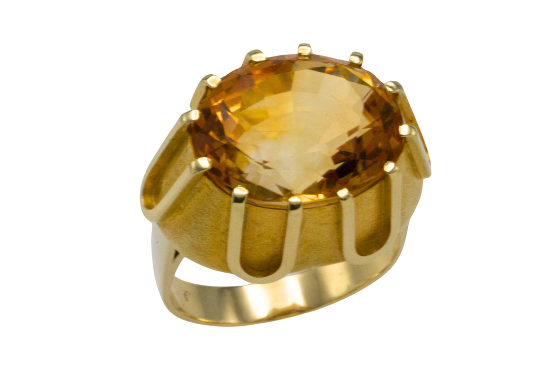 Large vintage citrine ring in 14 carat gold-Vintage Rings-The Antique Ring Shop