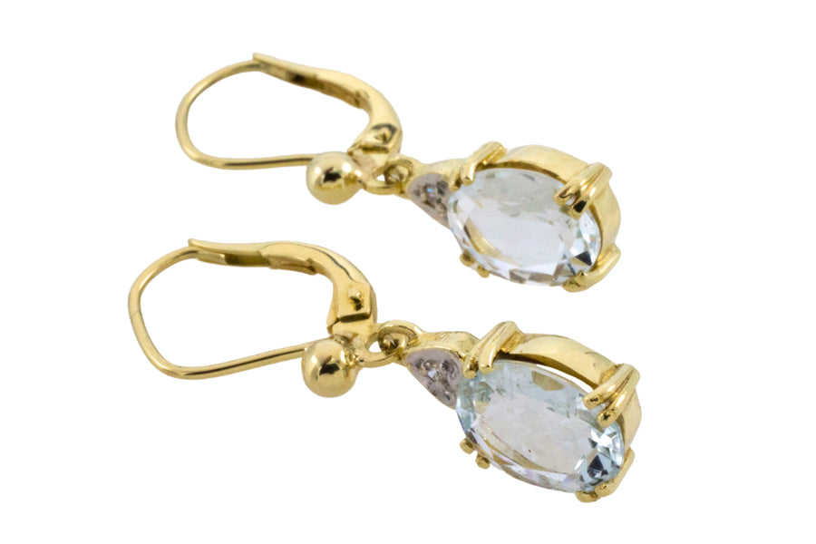 Aquamarine and diamond earrings in 14 carat gold-Earrings-The Antique Ring Shop