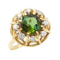 Tourmaline and diamond cluster ring-Vintage Rings-The Antique Ring Shop