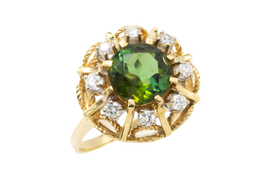 Tourmaline and diamond cluster ring-Vintage Rings-The Antique Ring Shop