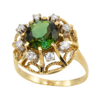 Tourmaline and diamond cluster ring-Vintage Rings-The Antique Ring Shop