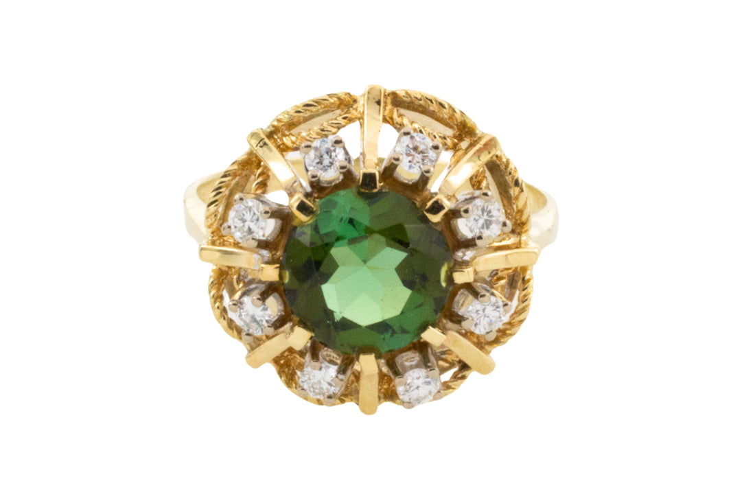 Tourmaline and diamond cluster ring-Vintage Rings-The Antique Ring Shop