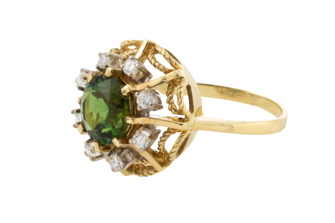 Tourmaline and diamond cluster ring-Vintage Rings-The Antique Ring Shop