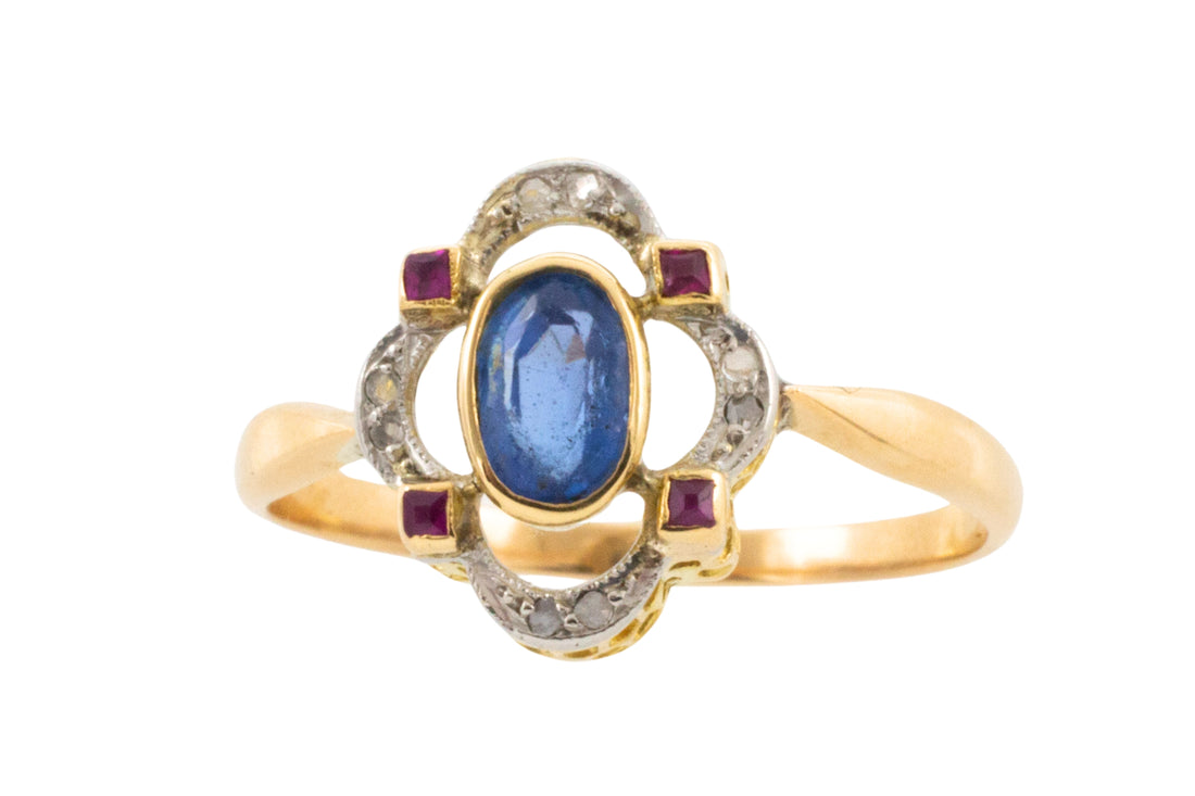 Edwardian sapphire ruby and diamond chard ring-Antique rings-The Antique Ring Shop