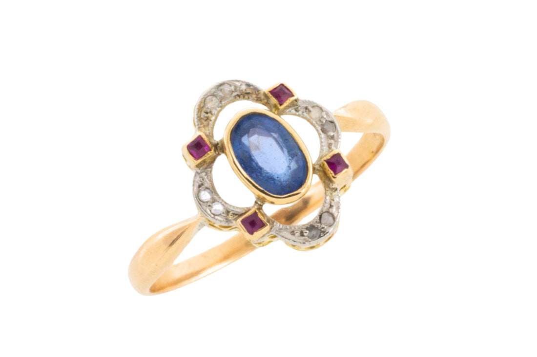 Edwardian sapphire ruby and diamond chard ring-Antique rings-The Antique Ring Shop