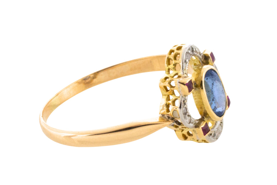 Edwardian sapphire ruby and diamond chard ring-Antique rings-The Antique Ring Shop