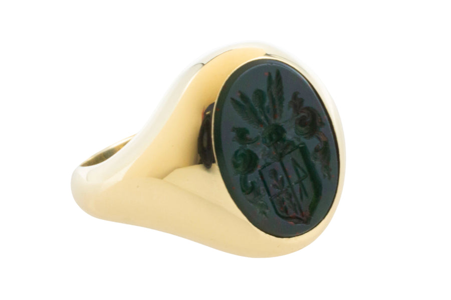 Vintage signet ring with bloodstone intaglio-gents rings-The Antique Ring Shop