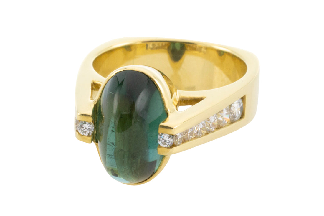 Vintage tourmaline and diamond ring in 18 carat gold-Vintage Rings-The Antique Ring Shop