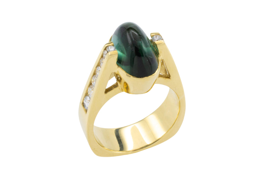 Vintage tourmaline and diamond ring in 18 carat gold-Vintage Rings-The Antique Ring Shop