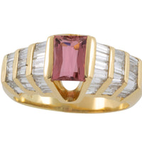 Baguette cut diamond ring with pink tourmaline-Vintage Rings-The Antique Ring Shop